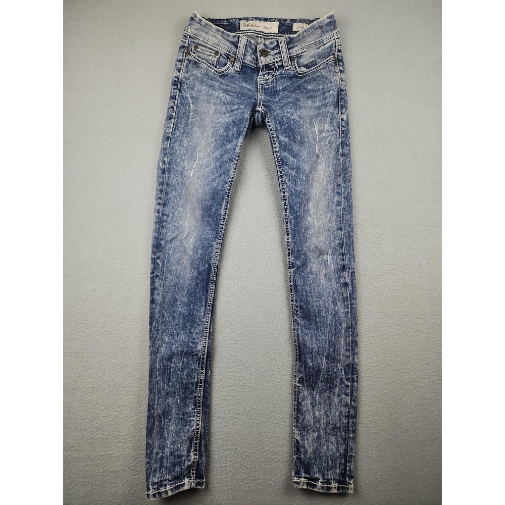 BKE Stella Jeans Womens 24x31.5 Blue Acid Wash Low Rise Skinny Stretch Denim